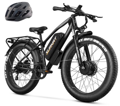 SURNAT N12 Electric Mountain Bike 26x4.0 Fat Tire, Dual Motor AWD 2000W, 32MPH Ebike with 48v/22.5Ah Removable Battery, Hydraulic Disc Brake E-Bike for Men Women
