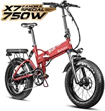 Eahora X7 Special 750W Fat Tires Folding Electric Bike 48V 14AH Hydraulic Brakes Full Suspension Commuter Electric Bikes for Adults Power Regeneration, Electric Lock, Password Protection, 8 Speed Gear