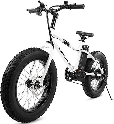Swagtron EB-6 Bandit E-Bike 350W Motor, Power Assist, 4” Tires, 20” Wheels, Removable 36V Lithium Ion Battery, Dual Disc Brakes– Electric Bike 7-Speed Shimano SIS Shifting Built for Trail Riding