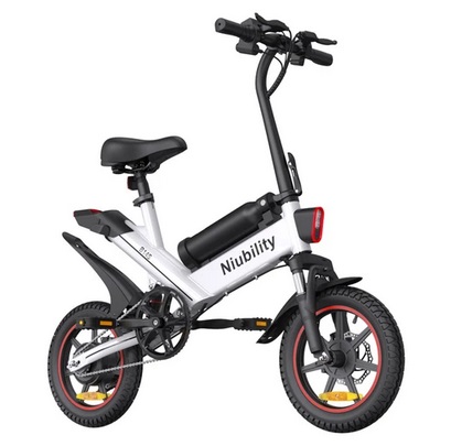 NIUBILITY B14S Electric Bike 14*2.125 inch Tire 48V 400W Motor 32km/h Max Speed 8.7Ah + 6.4Ah Dual Battery Dual Disc Brake - White