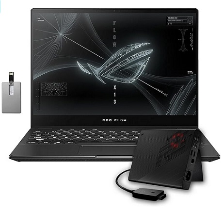 ASUS ROG Flow X13 Gaming Laptop 13.4\'\' WUXGA Touchscreen, AMD R9 6900HS, 16GB LPDDR5, 1TB SSD, NVIDIA RTX 3050 & XG Mobile Dock GC32L RX 6850M XT, Backlit KB, Fingerprint Reader, Win 11 Pro, Black