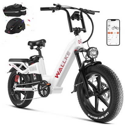 Wallke H7 Electric Bike for Adults, 48V 40Ah 1600W Peak Dual Motor Fast Long Range Ebike, 20 Inch Fat Tire Full Suspension Electric Bicycle 31MPH, Step Thru E-bike APP Control, UL2849 Certified