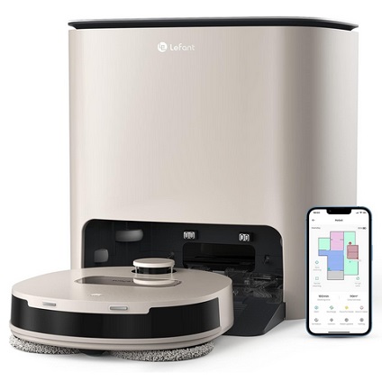 Lefant T1 Self-Cleaning Robot Mop, Smart Mapping Lidar dToF Sensors, No-Go Carpet, 5L Large Water Tank, 40°Hot Air Washing and Drying Mop, Compatible with Alexa, Ideal for Multiple Rooms