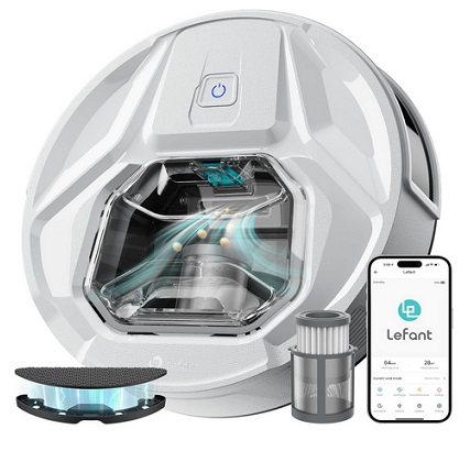 Lefant M320 Robot Vacuum Cleaner with Mop, 6500Pa Powerful Suction, 210 Mins Runtime, Super Slim, 800ml Visible Dustbin, Carpet Detection, Alexa Voice Control, Ideal for Hard Floor and Pet Hair, White