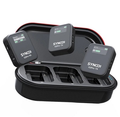 SYNCO G2 Pro Wireless Lavalier Microphone, 200m Transmission, One-Click Noise Cancellation, In-Ear Monitoring - A2 Version (2 x Transmitter + 1 x Receiver)