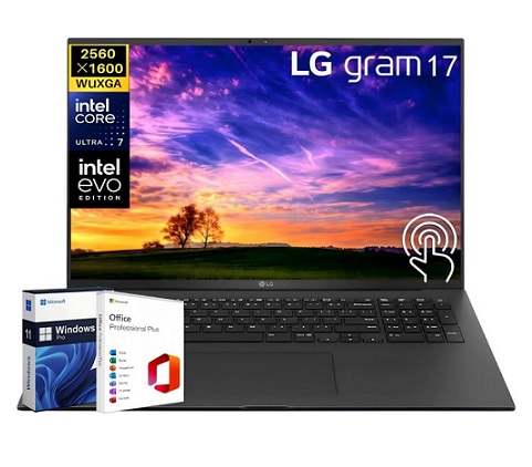 LG Gram 17 Lightweight Business Laptop, Intel Evo Edition Core Ultra 7-155H, 17” WQXGA Touchscreen, 32 GB RAM, 4 TB SSD, Intel ARC GPU, Backlit KB, Wi-Fi 6E, Windows 11 Pro, Office Lifetime License