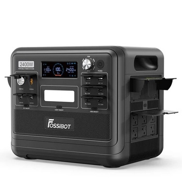 FOSSiBOT F2400 Portable Power Station, 2048Wh LiFePO4 Battery 2400W Output Solar Generator, 16 Output Ports, Input Power Adjustment Knob, Bidirectional Inverter - Black