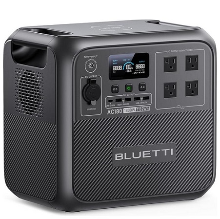 BLUETTI AC180 Portable Power Station, 1152Wh LiFePO4 Battery Backup w/ 4 1800W (2700W peak) AC Outlets, 0-80% in 45Min, Solar Generator for Camping, Off-grid, Power Outage
