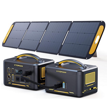 Vtoman 3096Wh Solar Generator with 200W Solar Panel & Extra Battery Included, 1800W (Peak 3600W) LiFePO4 Battery Power Station for Power Outages, RV, Camping, Emergencies