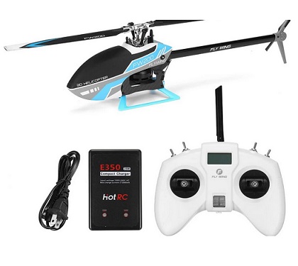 FlyWingRC FW200 Helicopter w/ H1 V2 Flight Controller RTF (Blue), 3S 11.1V 850mah Battery and B3 Lipo Battery Charger- RC Helicopter RTF