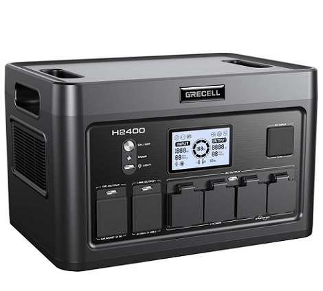 GRECELL H2400 Solar Generator 2400W Portable Power Station, 1843Wh UPS Backup LiFePO4 Battery Supply with 11 Outlets(4 2000W AC Outlets,2 PD100W), 2Hrs Quick Charge for Home Emergency RV Trip Van
