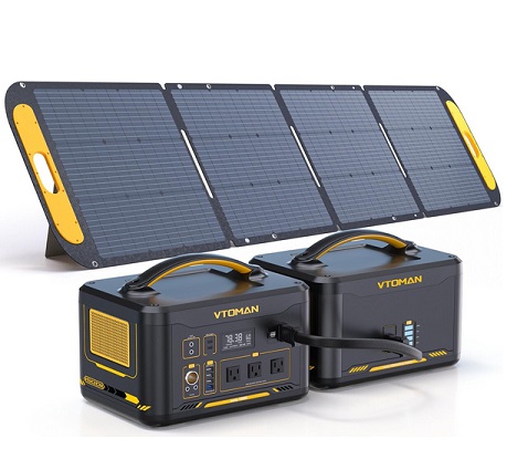 Vtoman 2376Wh Portable Power Station Bundle with Extra Battery & 200W Solar Panel Included, Up to 3000W Solar Generator for Home Backup, Off-grid, Road Trip, RV, Camping, Emergencies