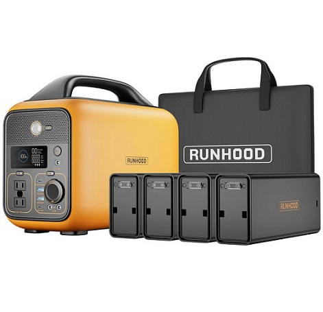 Runhood Solar Generator Rallye 600 Plus, 1296Wh Power Station With Solar Panel & 4 Hot Swappable Batteries, 110V/600W AC Outlet for Outdoors Camping, Home Use, Emergency, CPAP