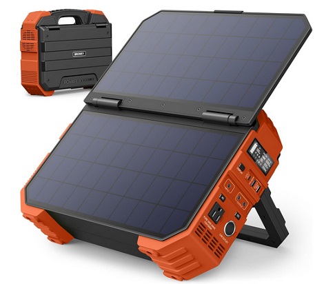BROWEY Portable Power Station 1000W with Built-in Solar Panel, 614WH/192000mAh LiFePO4 Battery Pack, Solar Generator with AC/DC/USB/PD Outputs for Outdoor Camping, RV Travel, Emergency Preparedness