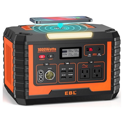 EBL MP1000 Portable Power Station Voyager 1000, 110V/1000W Solar Generator(Surge 2000W), 999Wh/270000mAh High Lithium Battery for Outdoor Home Emergency