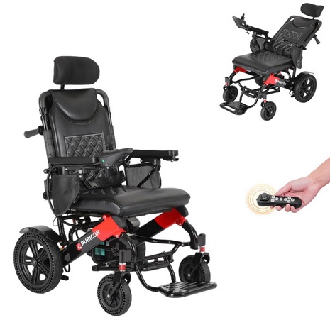 Rubicon DX11 Reclining Foldable Electric Wheelchairs for Adults - Longest Range 25 Miles of Freedom: Airline Approved Deluxe Electric Wheelchair with Dual 12AH Lithium Batteries, 600W Motor (Model4)
