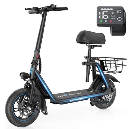 URBANMAX C1 Electric Scooter for Adults with Seat & Basket, 20 Miles Range, 265LBS Load,Wide Anti-Slip Deck for Groceries or Pets, Foldable Commuter Scooter