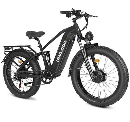 PHILODO 5000W Peak Dual Motor E-Bike, 60V Long Range Electric Bike for Adults, 45MPH Full Suspension Hydraulic Disc Brakes Dirt Bike, 26/24x4 Fat Tires Mountain Bikes for All Terrain Snow/Sand