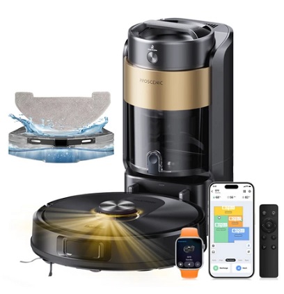 Proscenic Q20 Plus Robot Vacuum and Mop, 10000Pa Powerful Suction, Self-Emptying Base, LiDAR Navigation, 200-Min Runtime, 2-in-1 Dustbin & Water Tank, Smart Mapping for Carpet & Pet Hair