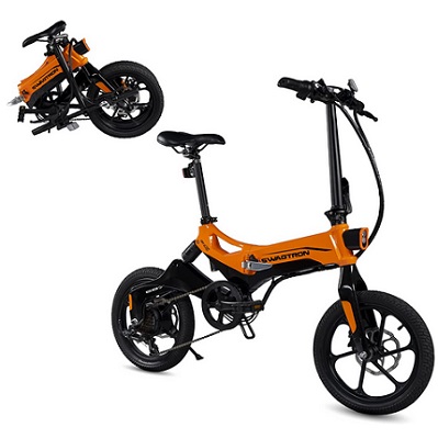 Swagtron Swagcycle EB-7 Elite Plus Folding Electric Bike with Removable Battery, Orange/Black, 16\