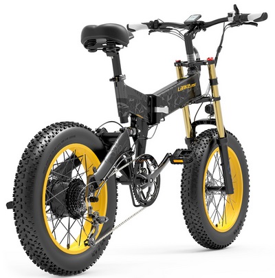 LANKELEISI X3000 Plus Folding Electric Mountain Bike Big Fork 20*4.0 Inch Fat Tires 48V 1000W Motor 17.5Ah Battery 43Km/h Max Speed Shimano 7-Speed Gear IP54 Waterproof - Black & Grey