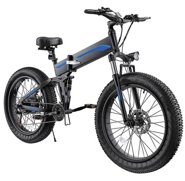 K5F Electric Bike 26*4.0 Inch Fat Tire, 500W Motor 35km/h Max Speed, 48V 10Ah Battery, Disc Brake, 120kg Load - Black & Blue