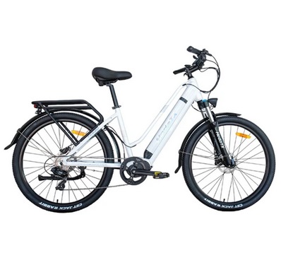 Heda TX27 Electric Bike 500W Mid Motor 27.5x2.4 inch Tire 48V 16Ah Battery 60-80km Range Shimano 7-speed Gear - White