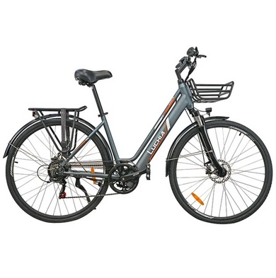 Luchia ANTARES City Electric Bike 27.5*1.5in Tire 250W Motor 36V 10AH Battery 25km/h Max Speed 55-65km Range Mechanical Disc Brake Shimano 6-speed - Grey