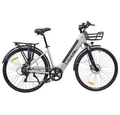 Luchia ARTURO City Electric Bike 27.5 inch Tire 250W Motor 36V 10AH Battery 25km/h Max Speed 55-65km Range Mechanical Disc Brakes Shimano 6-speed - Grey