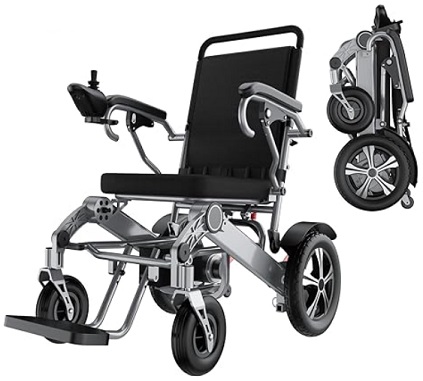 HVREGHY 10 Miles Electric Wheelchair Lightweight Foldable Portable All Terrain Power Motorized Wheel Chair, Safe & Comfortable & Durable Design, Weight Capacity 270lbs - Silver
