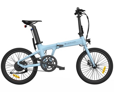 ADO A20 Air Folding Electric Bicycle 250W Motor  36V 10Ah Samsung Battery 20 inch Tire 25km/h Max Speed100km Range Torque Sensor IPX7 Waterproof IPS Color Display Carbon Belt Drive Dual Hydraulic Disc Brake- Blue