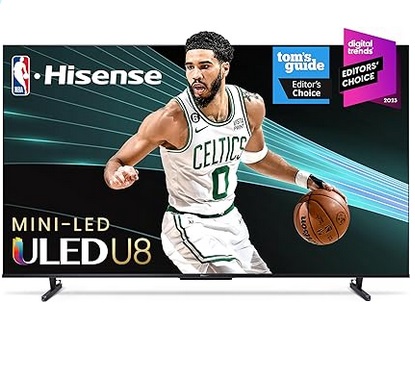 Hisense 65-Inch Class 65U8K Mini-LED ULED 4K UHD Google Smart TV ( 2023 Model) - QLED, Native 144Hz, 1500-Nit, Dolby Vision IQ, Full Array Local Dimming, Game Mode Pro, Alexa Compatibility