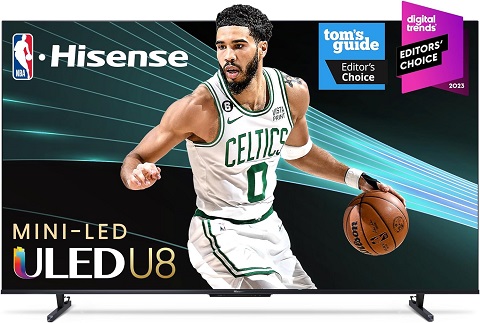 Hisense 75U8K 75-Inch Class U8 Series ULED Mini-LED Google Smart TV QLED ( 2023 Model) Native 144Hz, 1500-Nit, Dolby Vision IQ, Full Array Local Dimming, Game Mode Pro, Compatible with Alexa