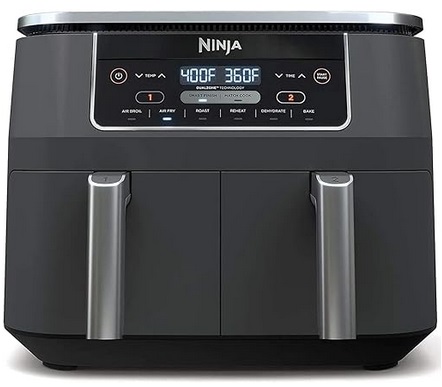 Ninja DZ201 Foodi 8 Quart 6-in-1 DualZone 2-Basket Air Fryer with 2 Independent Frying Baskets, Match Cook & Smart Finish to Roast, Broil, Dehydrate & More for Quick, Easy Meals, Grey