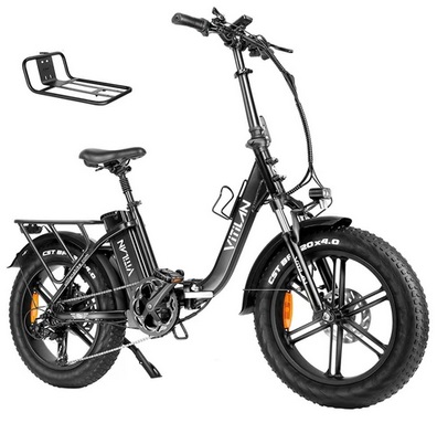 Vitilan U7 2.0 Foldable Electric Bike, 20*4.0-inch Fat Tire 750W Motor 48V 20Ah Removable LG Lithium Battery 28mph Max Speed 50-65miles Range Dual Suspension System Hydraulic Disc Brake - Black