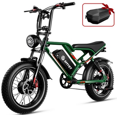 AMYET S8 Electric Bike for Adults, 2000W Dual Motor AWD 48V 25Ah Ebike 35MPH Electric Bicycles 7-Speed with Full Suspension Fork Hydraulic Disc Brake Max Range 75+ Miles Electric Bike - Green
