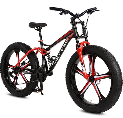 Wolf\'s Fang Bicycle 24 Inch Fat Tire Bike Mountain Bike Road MTB Man Double Damping 21 Speed