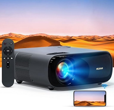 NexiGo PJ40 Projector with WiFi and Bluetooth, Native 1080P, 4K Supported, Projector for Outdoor Movies, 300 Inch, Zoomable, 20W Speakers, Home Theater, Compatible w/TV Stick, iOS, Android (Black)