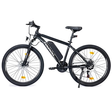 Touroll U1 29-inch Off-Road Tire Electric MTB Bike with 250W Motor, 36V 13Ah Removable Battery, Max 65km Range, Shimano 21-Speed Gear Shimano 21-Speed Disc Brake IPX4 Waterproof - Black