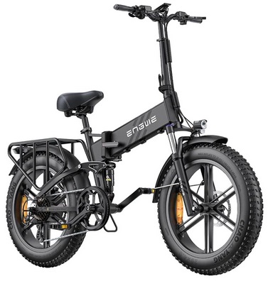 ENGWE ENGINE Pro 2.0 Folding Electric Bike, 20*4.0 Inch Fat Tire, 75Nm Torque, 52V 16Ah Battery, 25km/h Max Speed, 100km Range, Shimano 8-speed, Hydraulic Disc Brakes, Full Suspension - Black