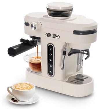 HiBREW H14 Espresso Coffee Machine, 20 Bar High Pressure, 15-gear Grinder Setting, Pre-brew Function, NTC Temperature Control, Cup Capacity Setting