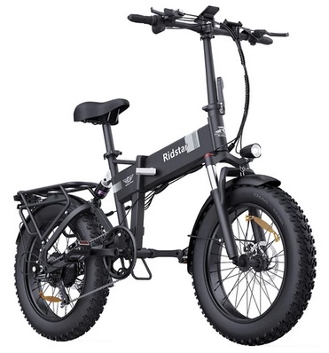 Ridstar H20 Folding Electric Bicycle, 20*4.0inch Fat Tires, 1000W Motor, 48V 15AH Battery, 45km/h Max Speed, 80km Max Range, Shimano 7-speed, Dual Disc Brakes, Front & Rear Dual Hydraulic Suspension