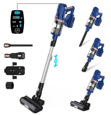 YISORA V110 Battery Handheld Cordless Vacuum Cleaner 265W 25000Pa Strong Suction Power LED Display for Carpets Pet Hair - Blue