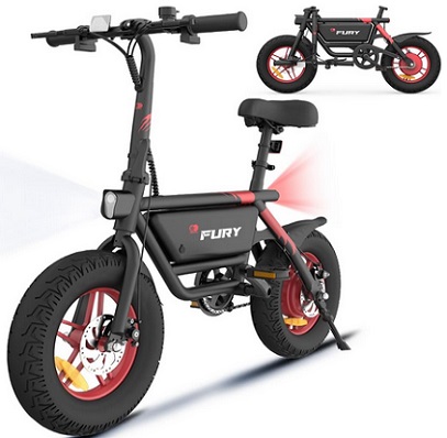 Gyrocopters Fury Electric Bike | UL2849 Safe Folding Compact Lightweight Ebike | 400W Peak Motor 14 * 3 Inch Wear Resistant Fat Tire | Speed Upto 25Km/h Range Upto 58Km for Adults/Teens