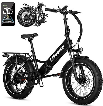 Likebike Cityfun S Folding Electric Bike, 20\'\' Fat Tire Folding E-Bike with 500W(Peak 720W) Motor 48V 10.4Ah Battery, 25MPH Electric Bicycles, 7-Speed&Front Suspension E-BIKE for Adults, UL 2849 Certified