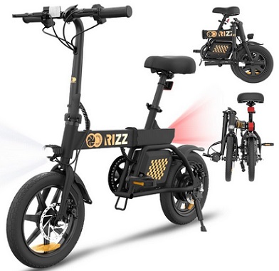 Gyrocopters Rizz Folding Electric Bike Peak 400W Brushless Motor 14*2 Inch Tires | Speed up to 25Km/h Range up to 55Km | Compact & Light E-bike with Disc Brakes E-bike for Adults/Teens | UL2849 Safe
