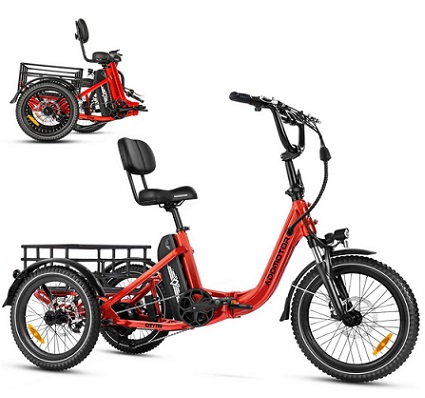 ADDMOTOR CITYTRI E310 Folding Electric Trike 750W Rear Motor, 48V 20Ah, 90MI, 380lbs, 3 Wheel Electric Bike, Step Through Electric Tricycle, Parking Brake, Differential, Red