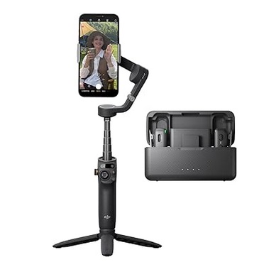 DJI Osmo Mobile 6 Premium Vlogging Combo, Intelligent Phone Gimbal, Object Tracking, Built-In Extension Rod, Android and iPhone Stabilizer, Slate Gray, with a DJI Mic (2 TX + 1 RX + Charging Case)