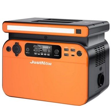 JustNow 500W Portable Power Station, 518Wh LiFePO4 Battery, with AC/Car Port/USB Output, LCD Display, Dual 10W Wireless Charging, Orange