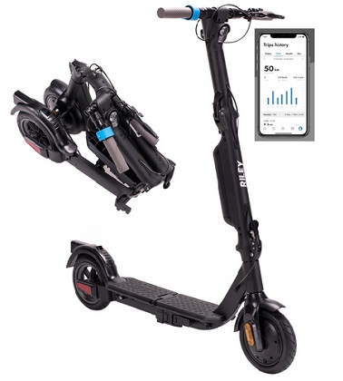 Riley RS3 Folding Electric Scooter 350W, 10in Wheel, 15km/h Top Speed, 25km Range | Detachable Rechargeable Battery Pack | IPX4 Lightweight eScooter with App